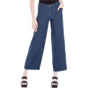 Max Studio London Womens Patchwork Wide Leg Jeans, Blue, NWT